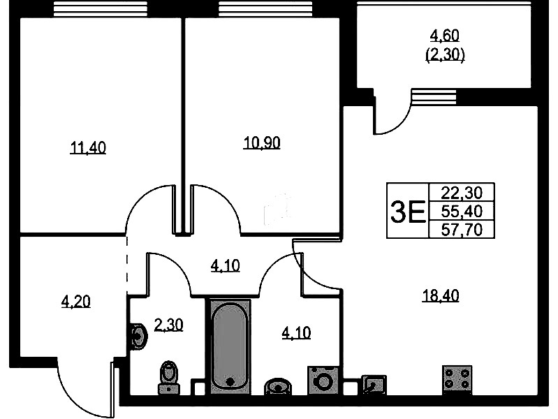 2-комнатная квартира 57.7 м², 2/12 эт., ЖК «А101 Лаголово»